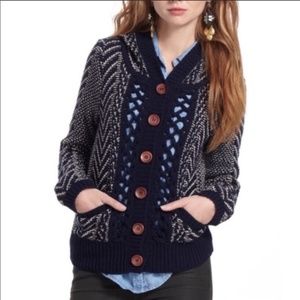 Anthropologie HWR Blue Knit Hooded Cardigan